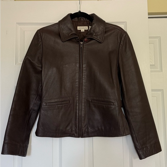 Y2K Brown Vintage Leather Jacket – Petite S – 100% Real Leather - Picture 1 of 10